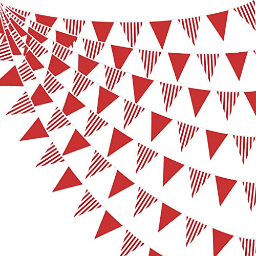 Festone in tessuto a righe bianche rosse e bianche da 32 m, decorazione per feste, bandierine triangolari per matrimoni, compleanni, baby shower, da appendere ai festival, forniture per decorazioni