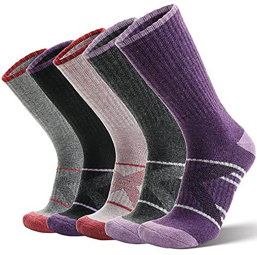 ANTSANG Calcetines de Senderismo Caminata en Lana Merino Cálidos con Tela Térmica Espesos con Amortiguamiento Transpirables para Hombre Mujer(42-46, Violeta/Rosa/Negro Violeta)