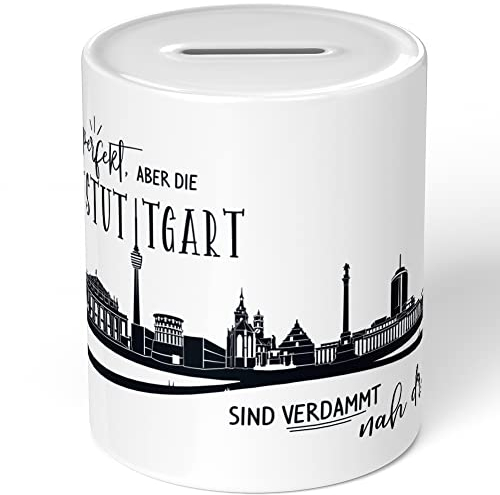 JUNIWORDS Spardose Sparbüchse, Niemand ist perfekt, Aber die Männer aus Stuttgart sind verdammt nah dran (1006883)