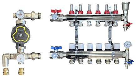 Wärmer System 6 Port Underfloor Heating Manifold with 'A' Rated Auto Pump GPA25-6 III and Blending Valve Set