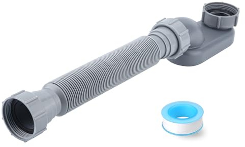 Sifone a basso profilo 1 1/2 P, tubo di scarico flessibile per vasca da bagno, vasca da bagno piatta, scarico autoportante per vasca da bagno