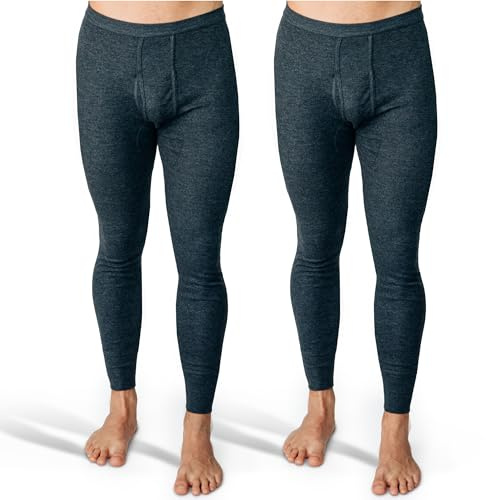 SES Långa kalsonger herr finribbad 2-pack S – 4XL med gylf och mjukt midjeband av bomull/bekväma underbyxor män lång/män kalsonger långt ben, Ljunggrå, 3XL