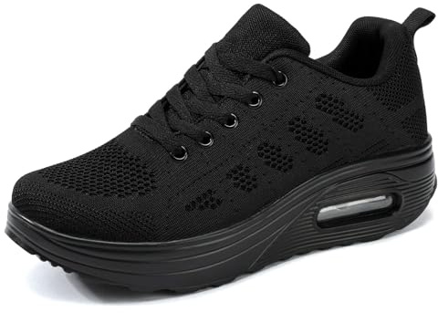 Ahico Chaussures de Course Femme Baskets Respirable Chaussure de Sport Léger Chaussures de Marche Fitness Jogging Confort Loisirs Sneakers, Noir Pur, 38EU