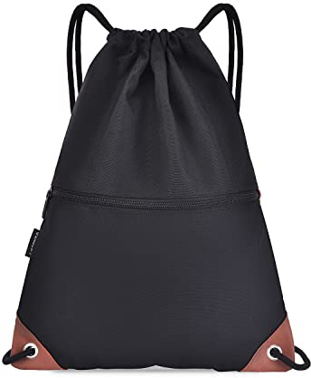 Cosyres Kordelzug Turnbeutel Rucksack Mit Verstellbar Reißverschluß Tunnelzug Innentasche Sportbeutel Hipster (Schwarz)
