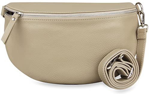 Frentree® Damen Echtleder Bauchtasche, Made in Italy, Umhängetasche Crossbody Tasche Schultertasche mit silbernem Reißverschluss, Größe MAXI