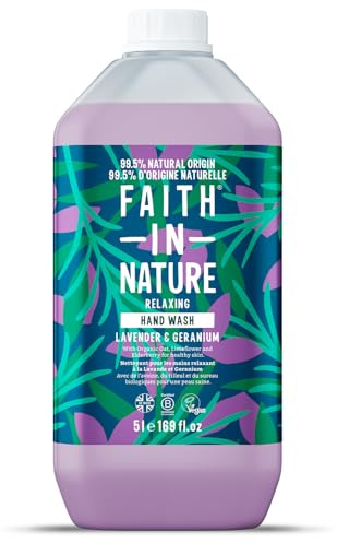 Naturlig handtvål lavendel och geranium tro i naturen, lugnande, vegansk och grymhetsfri, parabenfri och SLES-fri, 5 L refill