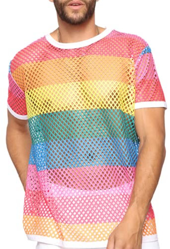 JPXJGT Hombre Camisas Transparentes Malla de Rejilla para Camisetas Musculosas Ropa de Discoteca (Color:Multicolored,Size:4XL)