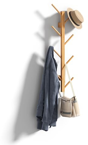 BMOSU Wandgarderobe, Garderobenbaum, Hutbaum an der Wand, mit 8 runden Haken, Garderobe für Hüte, Jacken, Taschen, Schals für Eingang, Wohnzimmer (Natur)