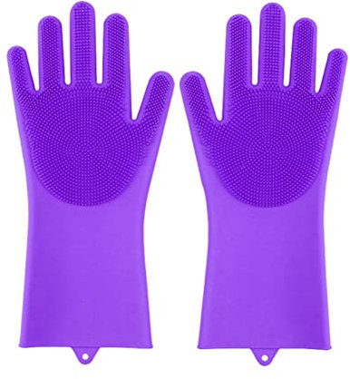 DUnLap Cleaning Gloves Dishwashing Cleaning Gloves Magic Silicone Rubber Sponge Glove Household Scrubber Kitchen Clean Tools Dropshipping Kitchen Eco Friendly Cleaning Gloves(Purple)