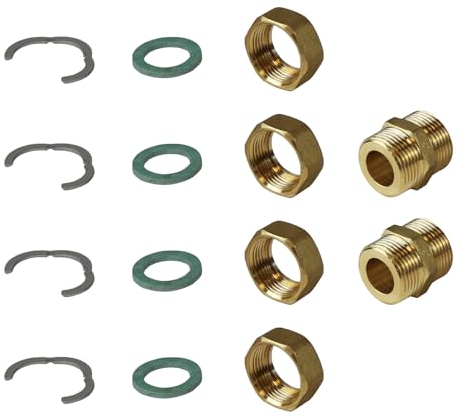 ENVIRON- 4er Anschluss Set mit Doppelnippel flachdichtend [DN12, DN16, DN20, DN25] für Edelstahl Wellrohr Verschraubung Solarleitung Solarrohr Fitting Montage (DN12-1/2)