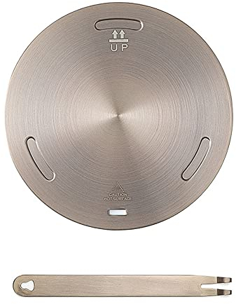 Kocusu Placa de transferencia de calor para placa de cocción de inducción, placa de transferencia de calor de acero inoxidable, accesorios para cocinas oro rosa, asa extraíble, difusor 16 cm