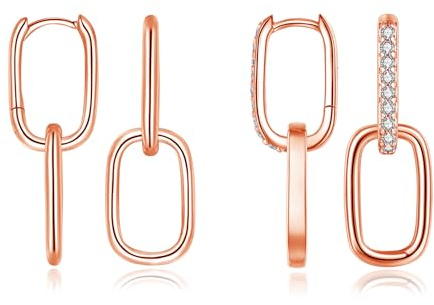 Cangall Ohrringe Silber 925 Creolen mit Anhänger, 2 Paare 925 Sterling Silber Ohrringe Damen Creolen Set, Doppelter Kreis Geometrische Huggie Klein Schlafen Creolen Ovale Ohrringe Hängend für Mädchen