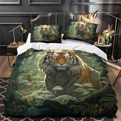 Bettwäsche 140x200 Tiger Bettwäsche Set + 2 Kissenbezug 80 x 80 cm Kissenbezug Reißverschluss,Weich Betten Set Für Jugendliche Kinder Schlafzimmer Dekor