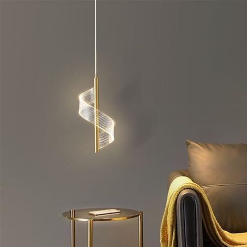 4W LED Hanging Lamp Bedside Bedroom Pendant Light, Nordic Modern Long Lines Pendant Lights for Living Room Hotel Counter Dining Table,Adjustable three colours 3000k/4500k/6000k (Gold, Single)
