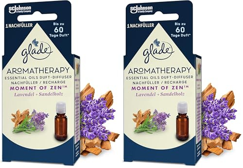 Glade Aromatherapy Essential Oils Duft-Diffuser Nachfüller, Moment of Zen, Lavendel + Sandelholz Aroma Diffuser, 17.4ml (Packung mit 2)