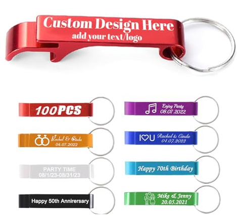 100 Pezzi Personalizzato Apribottiglie Portachiavi, Bomboniere personalizzate Apribottiglie, apribottiglie birra in alluminio con testo/logo personalizzato, per Bomboniere, Feste Anniversari Bar