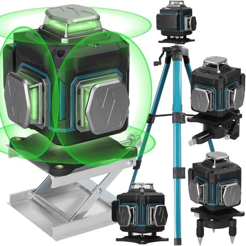Weytoll Livella Laser 16 Linee 3° Autolivellante con 2 batterie al Litio Ricaricabili da 2400 mAh, Treppiede, Telecomando, Staffa a Parete, Piattaforma Elevatrice