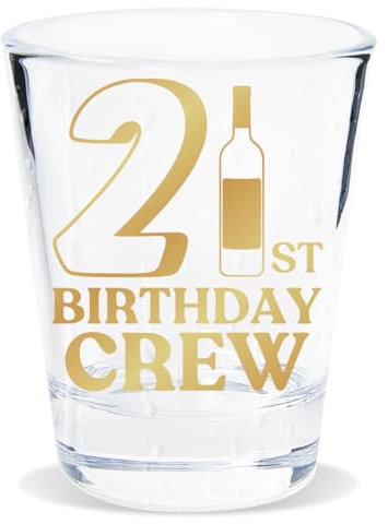 Xendelow 21st Birthday Shot Glass, 2 oz, White, Reusable, Heat Resistant, Transparent, Freezer Safe, Microwave Safe, Oven Safe, Rectangular, Holiday Theme, Manual, 1 Count