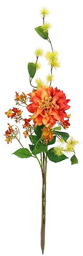 Flair Flower Kunstblumen 3er Set Dahlien-Zweig Blütenzweig Zaubernuss-Zweig Seidenblumen Stielblumen-Sortiment Einzelblume Einzelzweig Herbstzweig Herbstliche Blumen Herbst-Deko Herbstblume, orange