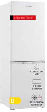 Corberó - Frigorífico Combi | CCH18574NFW | 327L | 67,2x60x185,5 | No Frost | Luz LED | Crisper | Balcones Ajustables | Estantes de Cristal | Hueveras | Cubiteras | 39 Db | Blanco/Inox