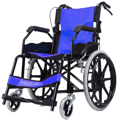 TRGCJGH Leichter Faltrollstuhl, 43 cm Sitzbreite, Rollstuhl für die Wohnung und Unterwegs,Tragbarer, Stahlko(Blue)