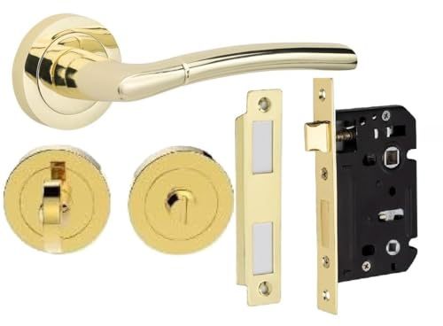 Golden Grace Indiana Bathroom Door Handles Set, Polished Brass