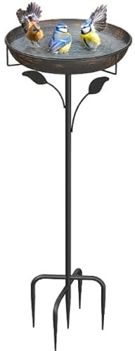 WELDUN Vogeltränke Vogelbad 30CM, Futter Schale Stehend für Draußen Garten, Metall Vogelbecken Wassertränke für Wildvögel, Vogeltränke Winterfest Futter Wasserschale