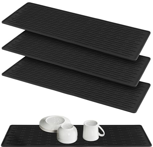 SINJEUN 4 unidades de alfombrilla de silicona para escurrir platos estrechos 40 x 15 cm, alfombrilla de silicona para cocina