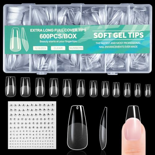 BUTBU 600pcs Capsule Americaine Ongle, 12 Tailles Faux Ongles Lon, Capsules Ongles Gel Couverture Complète pour Prothésiste Ongulaire, Débutant De Manucure Et Diy Nail Art à La Maison