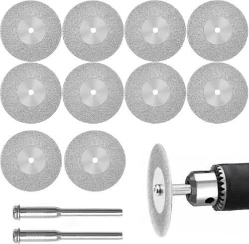 GIONAR 10PCS 40mm Diamond Cutting Discs with 2 Mandrels, Rotary Tool Cutting Discs for Metal, Wood, Glass, Tile, Ceramics, Diamond Cutting Discs Set, Glass Cutting Disc for Precision Cutting