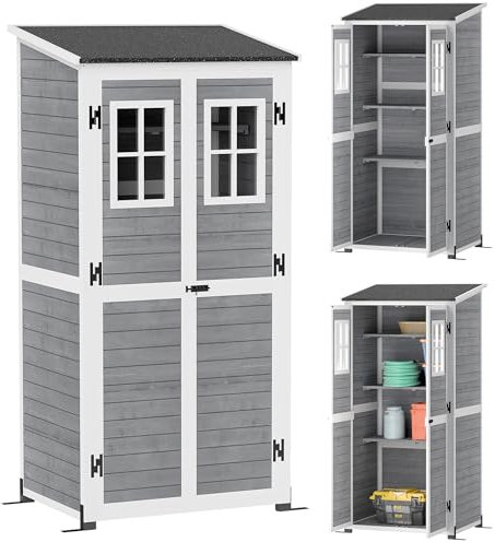 Outsunny casetta da giardino in legno, casetta per attrezzi con porta chiudibile a chiave 2 finestre piastra di base tetto in asfalto pentola di stoccaggio 91x69x192cm, casetta per attrezzi resistente