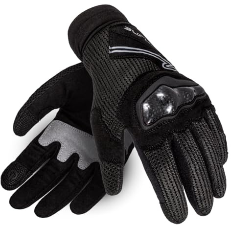 CURVE Guantes Moto Zircon Vented, Negros, Cortos, Transpirables, Protección en los Nudillos de TPU, Uso Pantalla táctil, Adultos, Hombre, Mujer, CE, homologados