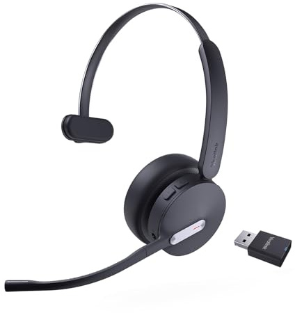 Yealink WH64 Hybrid DECT& Bluetooth Wireless Headset with Mic for Work, Bluetooth Headphones with DECT Dongle, 3X Mic, 492ft Range,26H Talk Time, Office Portable Single On Ear Headsets for PC Laptop