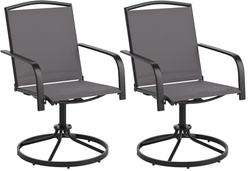 GIANTEX 2er Set Gartenstühle, 360° drehbare Schaukelstühle mit Hochlehner & Armlehnen, Balkonstühle für Terrasse, Garten, Hinterhof, Poolbereich, Terrassenstühle belastbar bis 150kg (Grau)