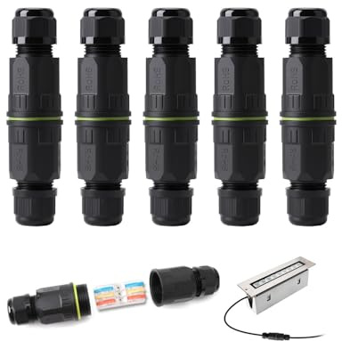 5PCS Junction Box Outdoor Waterproof IP68 3-Way Cable Connector, Straight Through Electrical Coupler with Push Terminal, for 4-10mm Wire Range, External Wiring Protection for Garden or Patio
