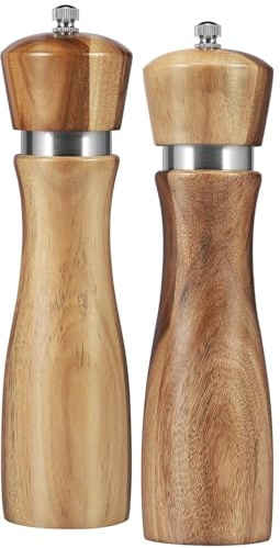 2Pcs Wood Salt and Pepper Grinder Set,Ergonomic Manual Salt Pepper Mill Grinder Coarseness for Chili Coriander,Refillable Mill Adjustable Salt Grinder with Ceramic Core