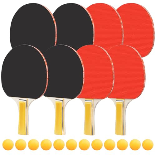 Tischtennis Schläger Set mit 8 Tischtennisschläger + 12 Tischtennisbälle, Ping-Pong-Schläger für Anfänger Fortgeschrittene Kinder Erwachsene Freizeit Training Outdoor Indoor