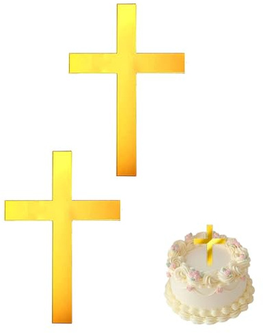 WINXMIN 2Pcs Décoration de Gâteau en Acrylique Forme Croix Or Gâteau Topper Personnalisée Décoration de Table pour Baptême Communion Confirmation Mariage Anniversaire Fête, Or