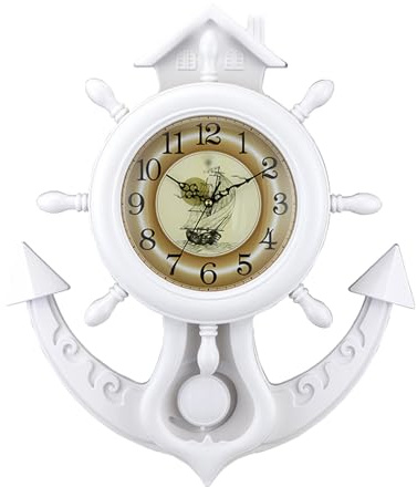 Reloj de Pared Reloj de Pared Moderno Reloj de Ancla de Barco Reloj de Pared de Rueda de Barco de Estilo mediterráneo con Relojes de Pared de péndulo para Oficina