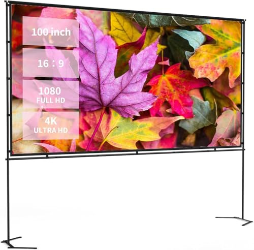 100 Zoll Beamer Leinwand mit Stativ - Faltbare Outdoor Projektionsleinwand 221 x 125cm für Heimkino, Garten & Camping, 16:9 4K HD, Faltfrei, 160° Blickwinkel