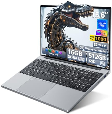 Ordinateur Portable 15,6 Pouces Celeron N95, PC Portable Win 11, 16Go RAM 512Go SSD, Laptop avec Écran FHD IPS 1920x1080, Clavier Rétroéclairé Lecteur d'Empreinte Digitale, USB3.0, HDMI, Wi-Fi5, BT4.2