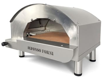Forno pizza a legna da esterno Alfonsino – Forno pizza in acciaio inox AISI 304 con piano biscotto refrattario 40x40 cm, 500°C, cottura diretta a fiamma viva, versione a legna, color inox