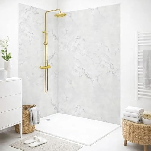 99 Déco Panneaux Muraux de Douche en PVC, Effet Marbre Blanc | 90x220 cm et 120x220 cm, Avec Profilés, Installation par Collage