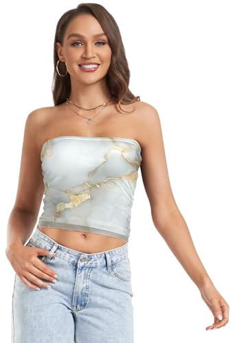 GuoChe Estate Sexy Tubo Top Senza Maniche Top Bandeau per Lady Casual, Marmo Bianco Bianco, S