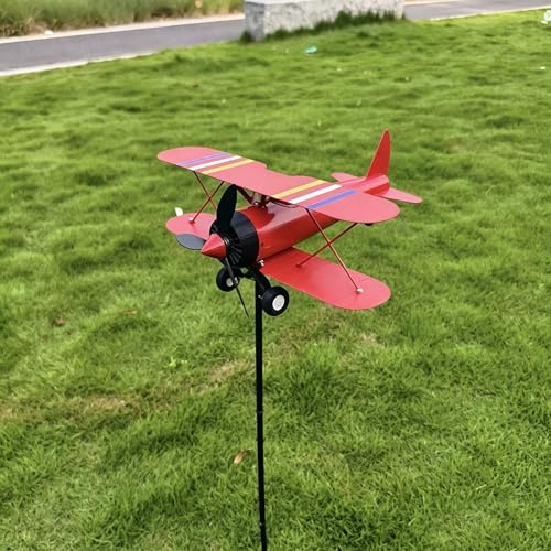 Flugzeug Wetterfahne - Metall Windmühle Gartendekoration | Windmessgerät Für Den Garten, Wetterfahnen Für Den Außenbereich, Vintage Doppeldecker Design Für Rasen Hof Terrasse Balkon