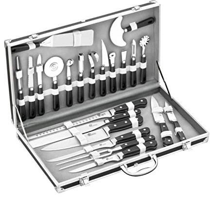 Pradel Excellence 31123 Küchenutensilien-Koffer, 22-teilig mit 15 Küchenhelfern + 7 Küchenmessern