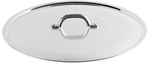 Pentole Agnelli FAMA2938 Flacher Deckel mit Griff, Rand und Brücke, Schwerer Typ aus BLTF-Aluminium, poliertes Silber, 38 cm
