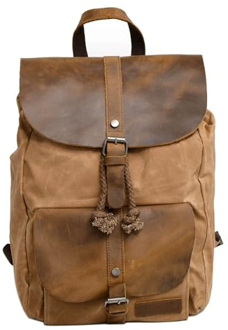 Neuleben Vintage Wasserdicht Rucksack Daypack aus Canvas Leder Damen Herren für Reise Outdoor Schule (Braun)