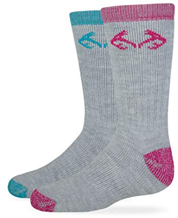 Realtree Girls Kids Merino Blend Boot Socks (2 Pair), Gray/Teal, Small