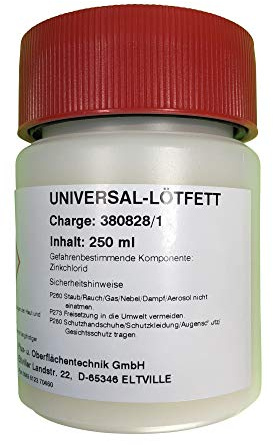 Universal-Lötfett 250 ml - (ISO-9454: 3.1.2.C/konventionelles Weichlöten von Eisen-, Kupfer- und Messingwerkstoffen), blütenweiß, in Dose mit Kindersicherung!